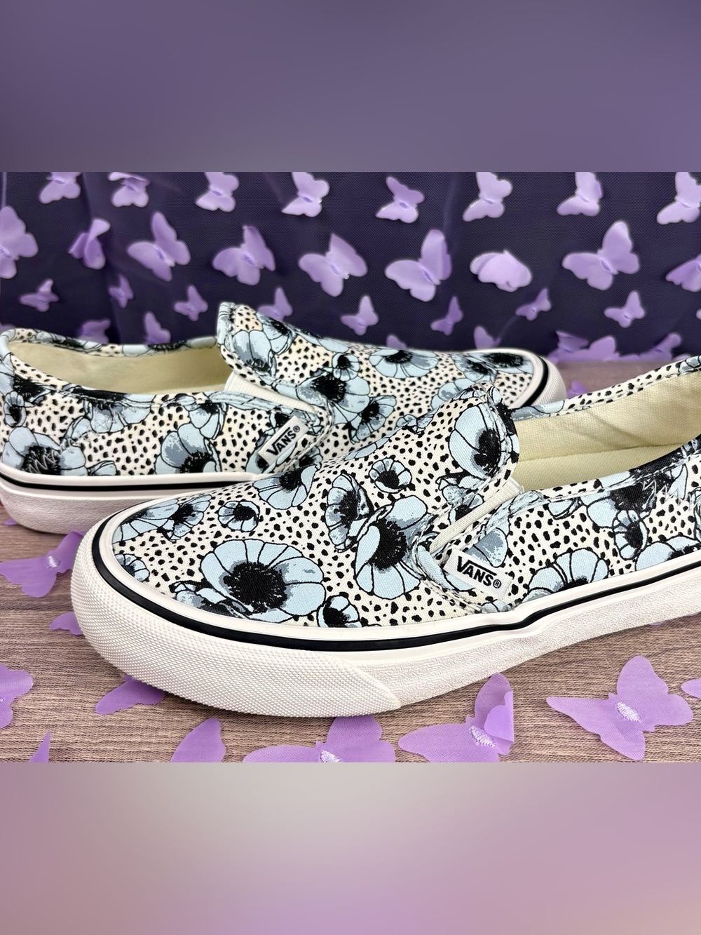 Vans Slip-On Floral Canvas Sneakers - Light Blue/White